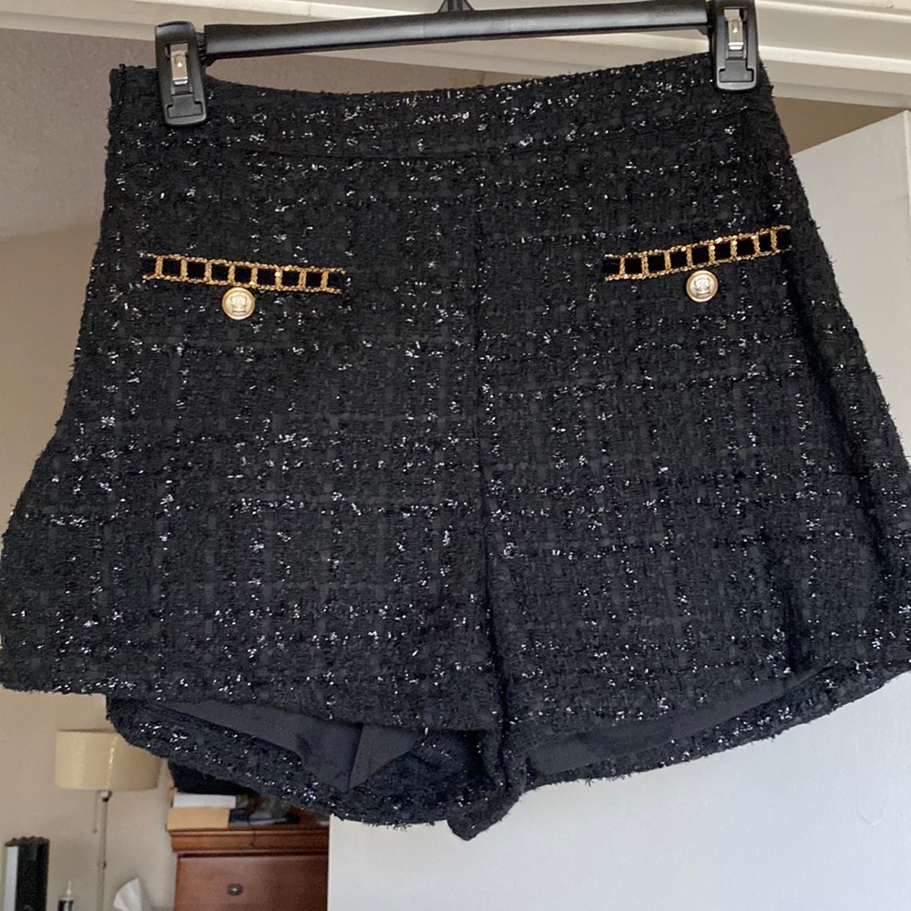 Metallic threading black “tweed” shorts